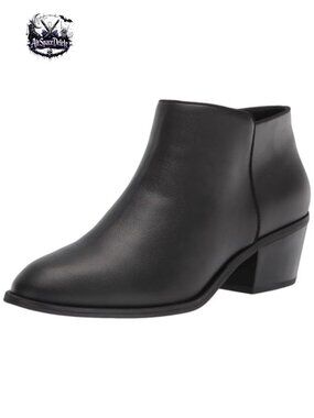 Faux Leather Ankle Boots with Side Zipper and Stacked Block Heel
